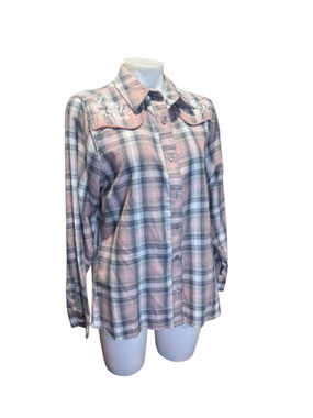 Women's Vintage Threads Plaid Button Down Shirt, Size M, Pink and Grey
